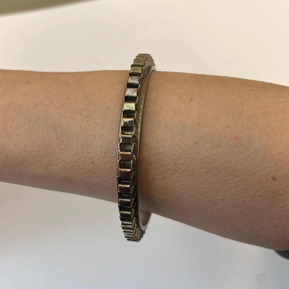 Vintage Gold and Silver Bangle Bracelet with Interlink Chain Attached
